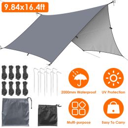 Waterproof Camping Tarp Kit Tent Canopy Rain Fly Awning Shelter for Outdoor Picnic Hammock Hiking Backpacking Travelling UV Protection