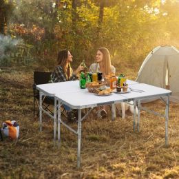 2 Pieces Folding Utility Table with Carrying Handle-White